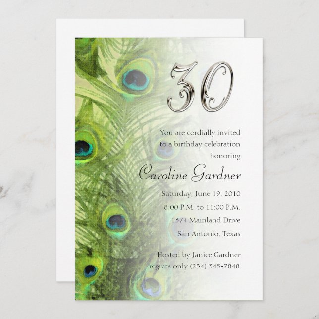 Any No. Birthday Invitation Peacock Set 1115 (Front/Back)