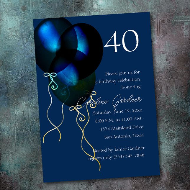 Any Number Birthday Blue Iridescent Balloons Invitation (Creator Uploaded)