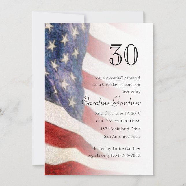 Any Number Birthday Invitation American Flag (Front)