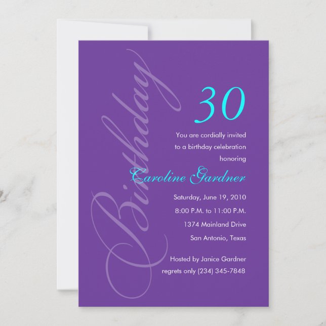Any Number Birthday Invitation Any Colour (Front)