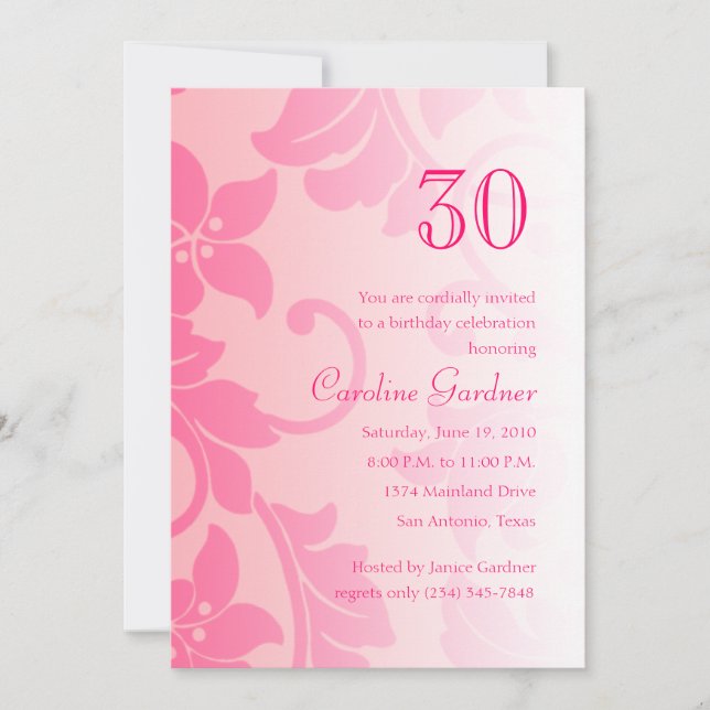 Any Number Birthday Invitation Damask (Front)