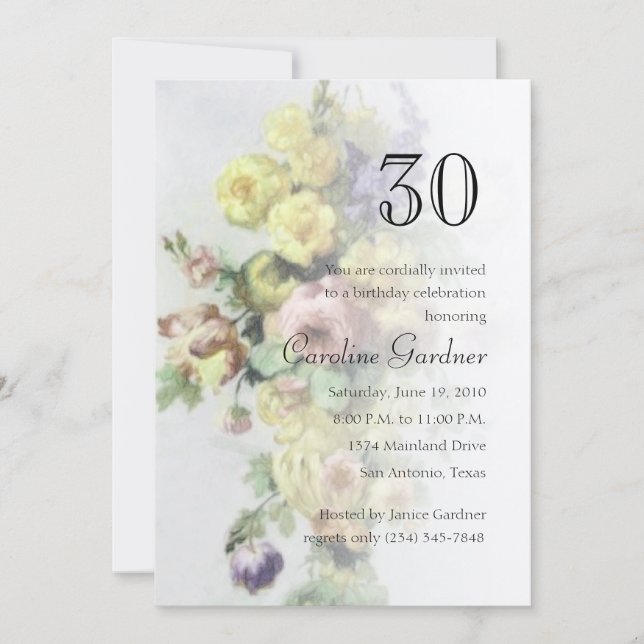 Any Number Birthday Invitation Flowers (Front)