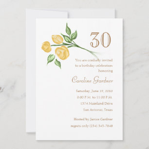 Any Number Birthday Invitation Three Yellow Roses