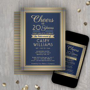 ANY Number Retirement Party Cheers Navy Blue Gold Invitation