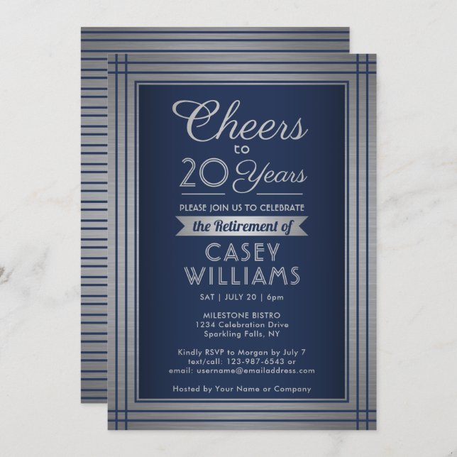 ANY Number Retirement Party Cheers Navy Blue Invitation (Front/Back)