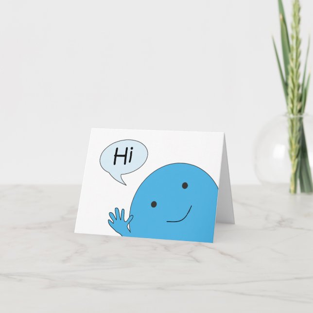 Any Occasion Blue Guy Waving Hi Notecard (Front)