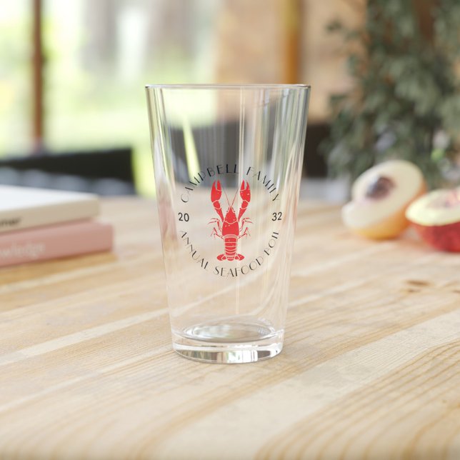 Any Occasion Family Lobster Boil Custom Glass (Family Annual Seafood Boil Drinking Glass with Lobster Motif)