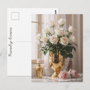 Any Occasion Rose Bouquet Gold Vase In Sunlight Postcard