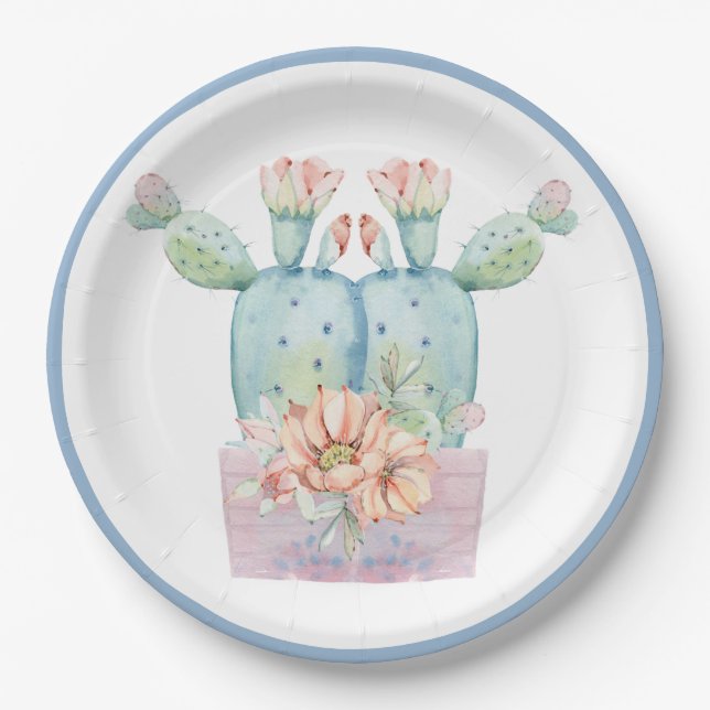 Any Occasion Watercolor Cactus Flower Paper Plate (Front)