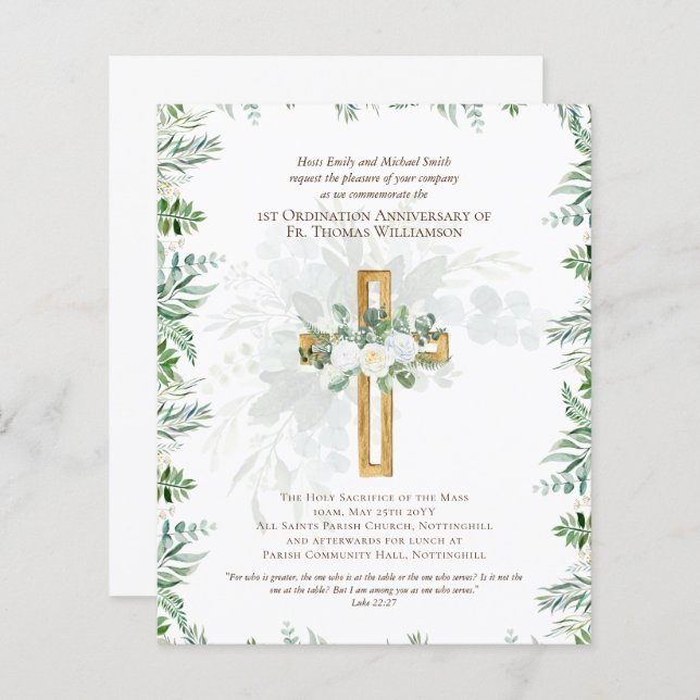 ANY Ordination Anniversary Invitation Rustic Wood (Front/Back)