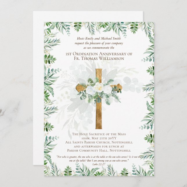 ANY Ordination Anniversary Invitation Rustic Wood (Front/Back)
