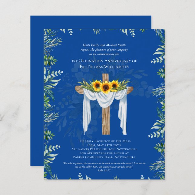 ANY Ordination Anniversary Invitation Sunflowers (Front/Back)