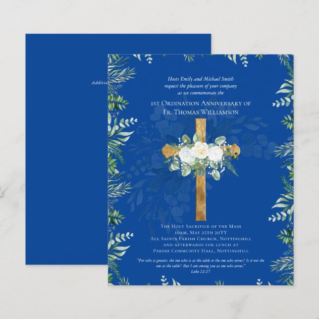 ANY Ordination Anniversary Invitation White Roses  (Front/Back)