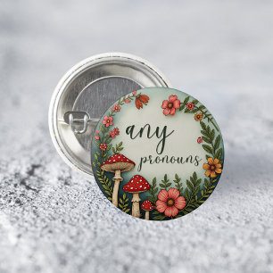 Any Pronouns Cottagecore Pronoun LGBTQ Pin