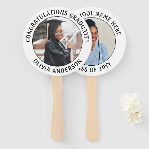 Any Quote 2 Photo Navy Blue Silver Grey Graduation Hand Fan