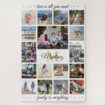Any Quote Family Photo Collage Gold White Monogram Jigsaw Puzzle<br><div class="desc">Celebrate the simple joys of family with a unique and fun photo collage puzzle. If you prefer a background or text in colours other than gold, black, and white, see instructions below. (IMAGE PLACEMENT TIP: An easy way to centre a photo exactly how you want is to crop it before...</div>
