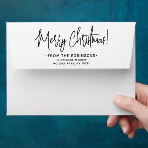 Any Script Black & White Return Address Christmas Envelope