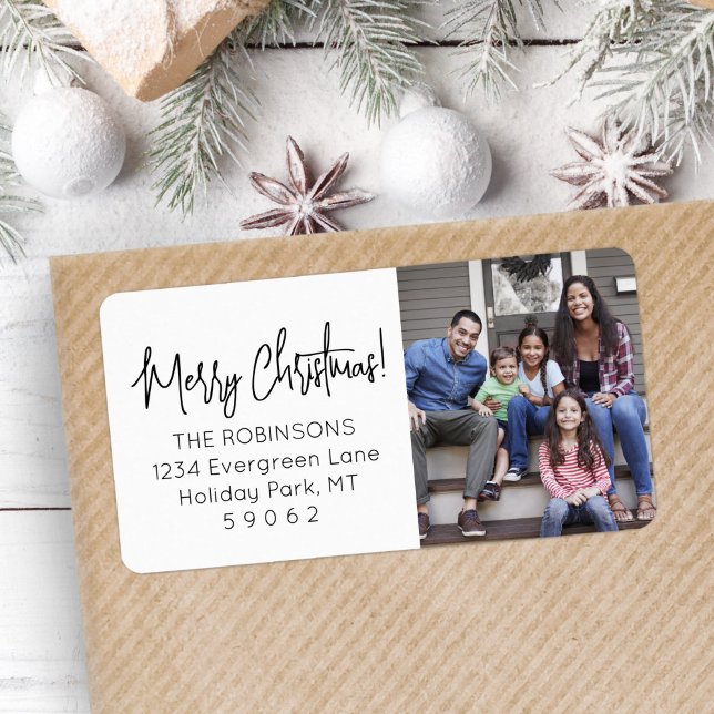 Any Script Christmas Photo Modern Return Address Label (Creator Uploaded)
