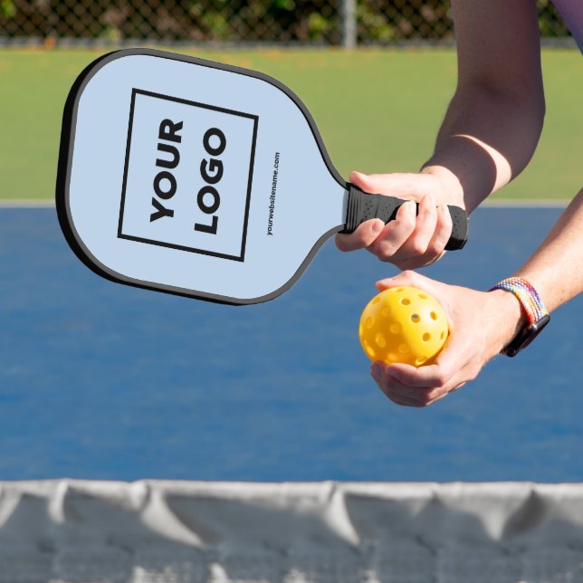 Any Shape Business Logo and Website on Light Blue Pickleball Paddle (Insitu)