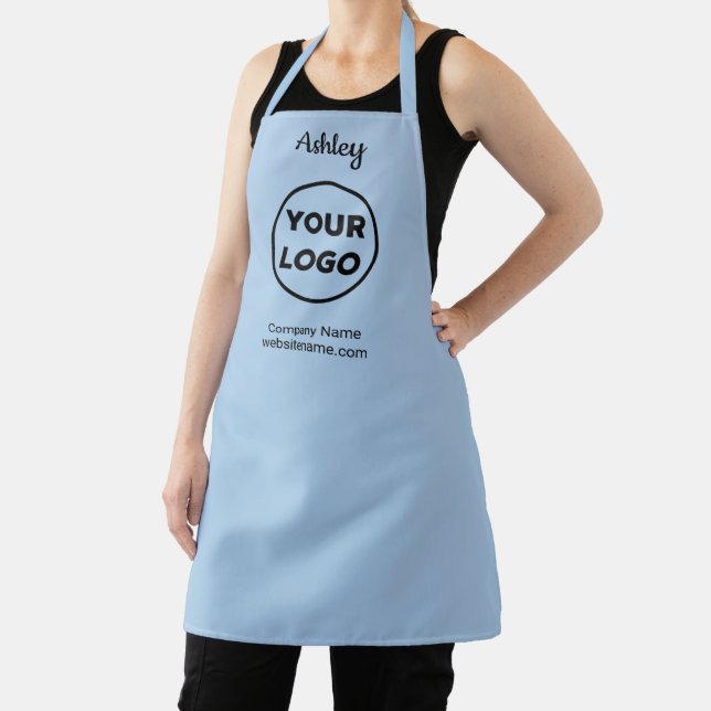 Any Shape Business Logo Custom Name on Light Blue Apron (Insitu)