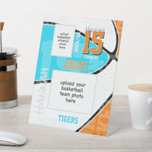 ANY team colors basketball team + athlete photo Pedestal Sign