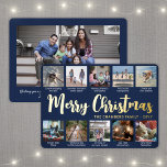 Any Text 11 Photo Collage Navy Blue Christmas<br><div class="desc">Send stylish joyful greetings and share 11 of your favorite pictures with a custom photo collage navy blue and gold foil holiday card. All text on this template is simple to personalize to include any wording, such as Merry Christmas, Happy Holidays, Seasons Greetings, New Year Cheers etc. (IMAGE PLACEMENT TIP:...</div>