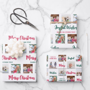 Any Text & 12 Photos Bright Modern Merry Christmas Wrapping Paper Sheet