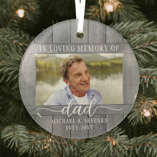 Any Text 2 Photo Memorial Simple Grey Faux Wood Glass Tree Decoration