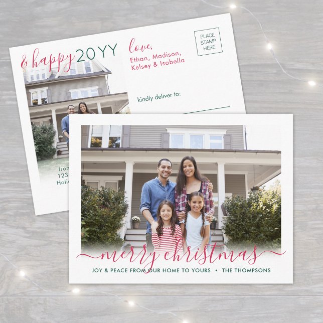 Any Text 2 Photo Merry Christmas & Happy New Year Holiday Postcard (Creator Uploaded)