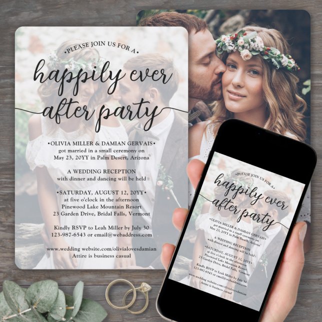 Any Text 2 Photo Wedding Happily Ever After Party Invitation (Creator Uploaded)