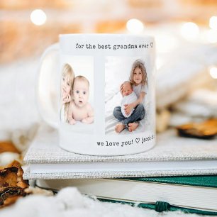 Any Text 3 Photo Collage Modern Minimal Keepsake Coffee Mug