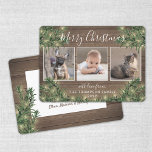 Any Text 3 Photo Rustic Wood Pine & String Lights Holiday Card<br><div class="desc">Send joyful greetings and share three of your favorite pictures with a stylish photo collage holiday card. All text on this template is simple to customize to include any wording, such as Merry Christmas, Happy Holidays, Seasons Greetings, New Year Cheers etc. (IMAGE PLACEMENT TIP: An easy way to center a...</div>