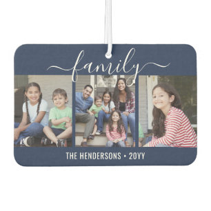 Any Text 4 Photo Script Family Navy Blue & White Car Air Freshener