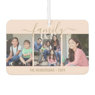 Any Text 4 Photo Script Family Pink & Gold Heart Car Air Freshener