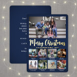Any Text 9 Photo Collage Navy Blue Christmas<br><div class="desc">Send stylish joyful greetings and share 9 of your favorite pictures with a custom photo collage navy blue and gold foil holiday card. All text on this template is simple to customize to include any wording, such as Merry Christmas, Happy Holidays, Seasons Greetings, New Year Cheers etc. (IMAGE PLACEMENT TIP:...</div>
