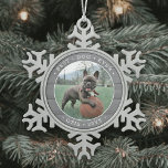 Any Text Best Dog Ever Simple Photo Grey Faux Wood Snowflake Pewter Christmas Ornament<br><div class="desc">Celebrate the simple joys of your furry family member with this custom photo and text round metal snowflake ornament. Wording and picture on this template are simple to personalise. "Best Dog Ever" quote is easy to change in case the ornament is for another pet, such as a cat or hamster,...</div>