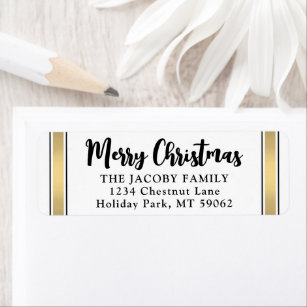 Any Text Black White Gold Christmas Return Address