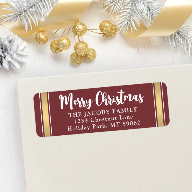 Any Text Burgundy & Gold Christmas Return Address (Creator Uploaded)