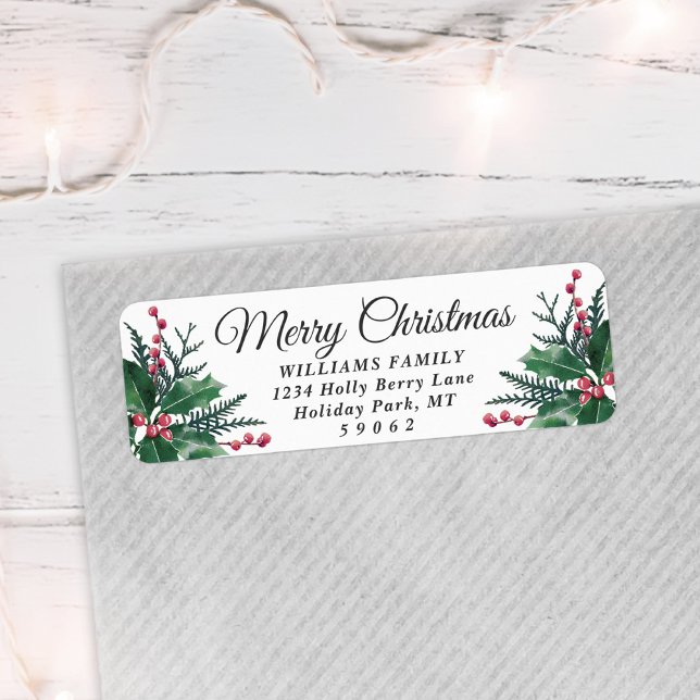 Any Text Christmas Holly & Berries Return Address (Creator Uploaded)