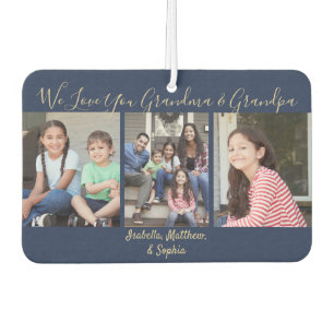 Any Text Family 4 Photo Collage Navy & Gold Heart Car Air Freshener