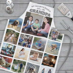 Any Text Family Photo Collage Grandpa Grey & White Apron