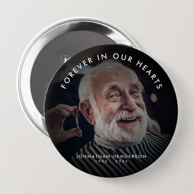 Any Text Funeral/Memorial Photo Tribute Button (Front & Back)