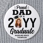 Any Text & Graduate Photo Proud Dad Black & White 7.5 Cm Round Badge<br><div class="desc">Show your pride for the graduate with a stylish personalised photo graduation button. (IMAGE PLACEMENT TIP: An easy way to centre a photo exactly how you want is to crop it before uploading to the Zazzle website.) Picture and all text on this template are simple to customise including "Proud Dad."...</div>