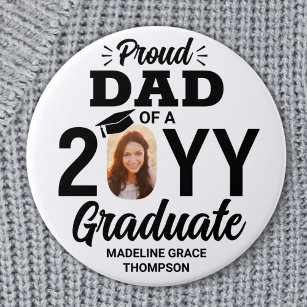 Any Text & Graduate Photo Proud Dad Black & White 7.5 Cm Round Badge