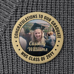 Any Text Graduation Photo Congrats Black and Gold 6 Cm Round Badge<br><div class="desc">Say congratulations and show your pride for the graduate with cool customized photo buttons / badges. (IMAGE PLACEMENT TIP: An easy way to center a photo exactly how you want is to crop it before uploading to the Zazzle website.) All text is simple to personalize with name, class year, school,...</div>