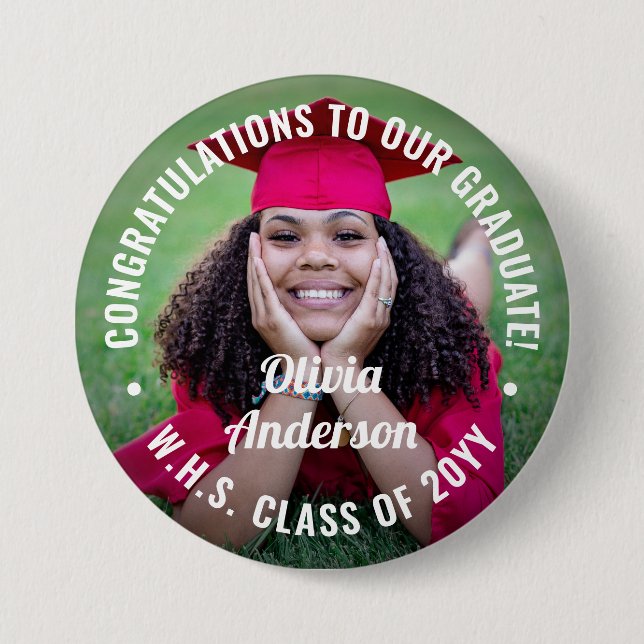 Any Text Graduation Photo Congratulations Modern 7.5 Cm Round Badge (Front)