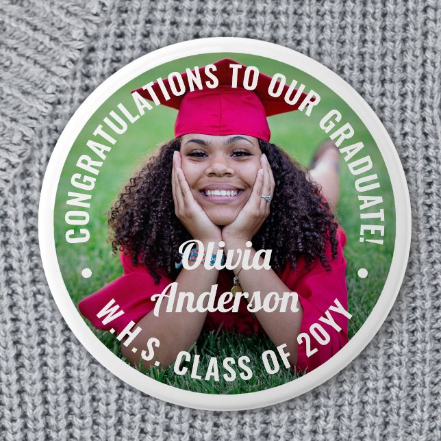 Any Text Graduation Photo Congratulations Modern 7.5 Cm Round Badge (Creator Uploaded)