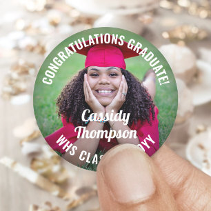 Any Text Graduation Photo Congratulations Modern Classic Round Sticker