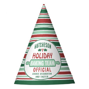 Any Text Holiday Baking Team Red & Green Christmas Party Hat