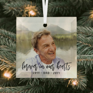 Any Text Memorial 1 Photo Simple Black Script Glass Tree Decoration